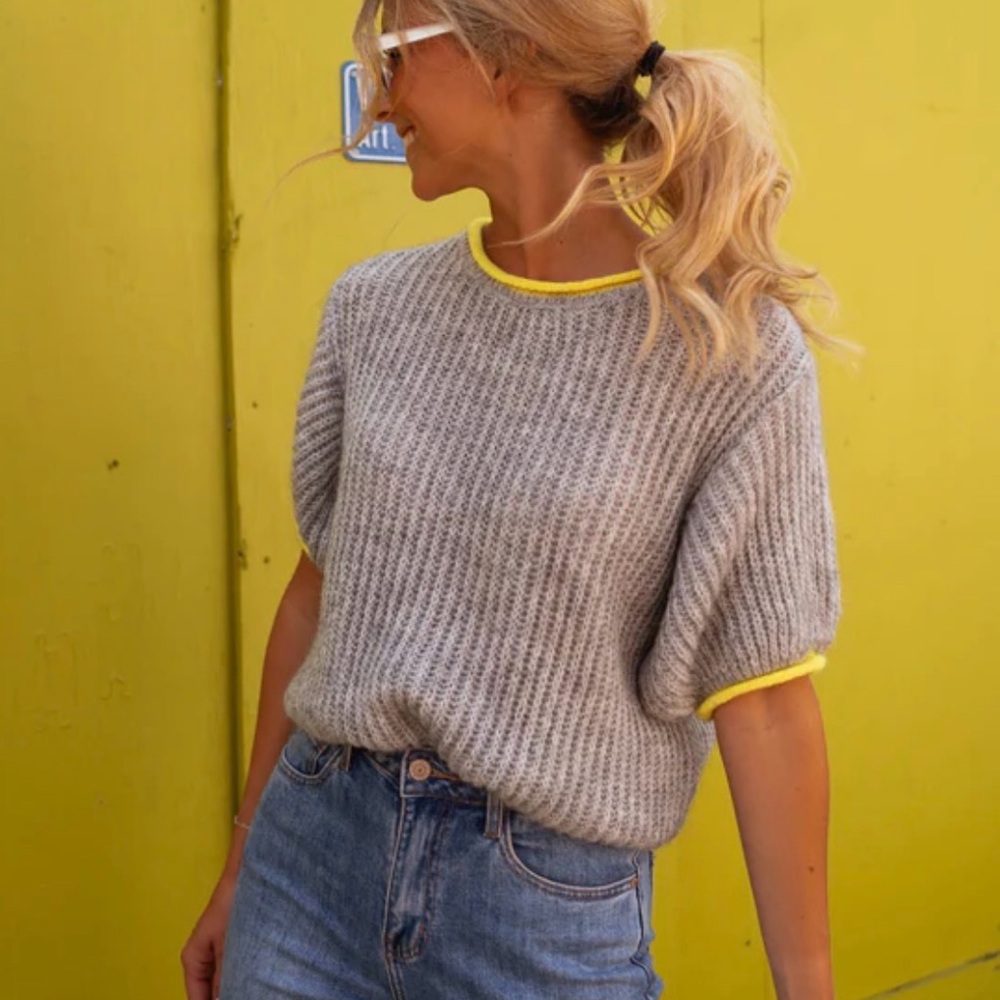 EASY CLOTHES Short Sleeve Sweater "The Ricky" gray yellow